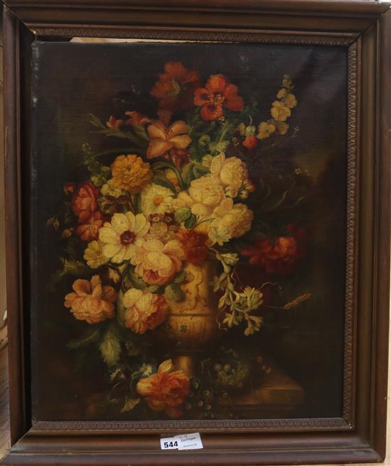 19th Century Continental School, oil on canvas, still life of flowers in a vase, 60 x 50cm